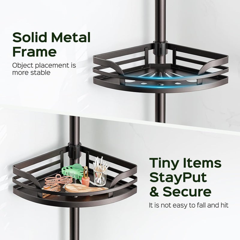 HAMITOR Shower Caddy Tension Pole: Rustproof Bathroom Corner Shelf for Renters, 47-121 inches Adjustable Organizer with Soap Holder-Large Capacity Rack for Shampoo Storage Home Accessory- Bronze - Image 2